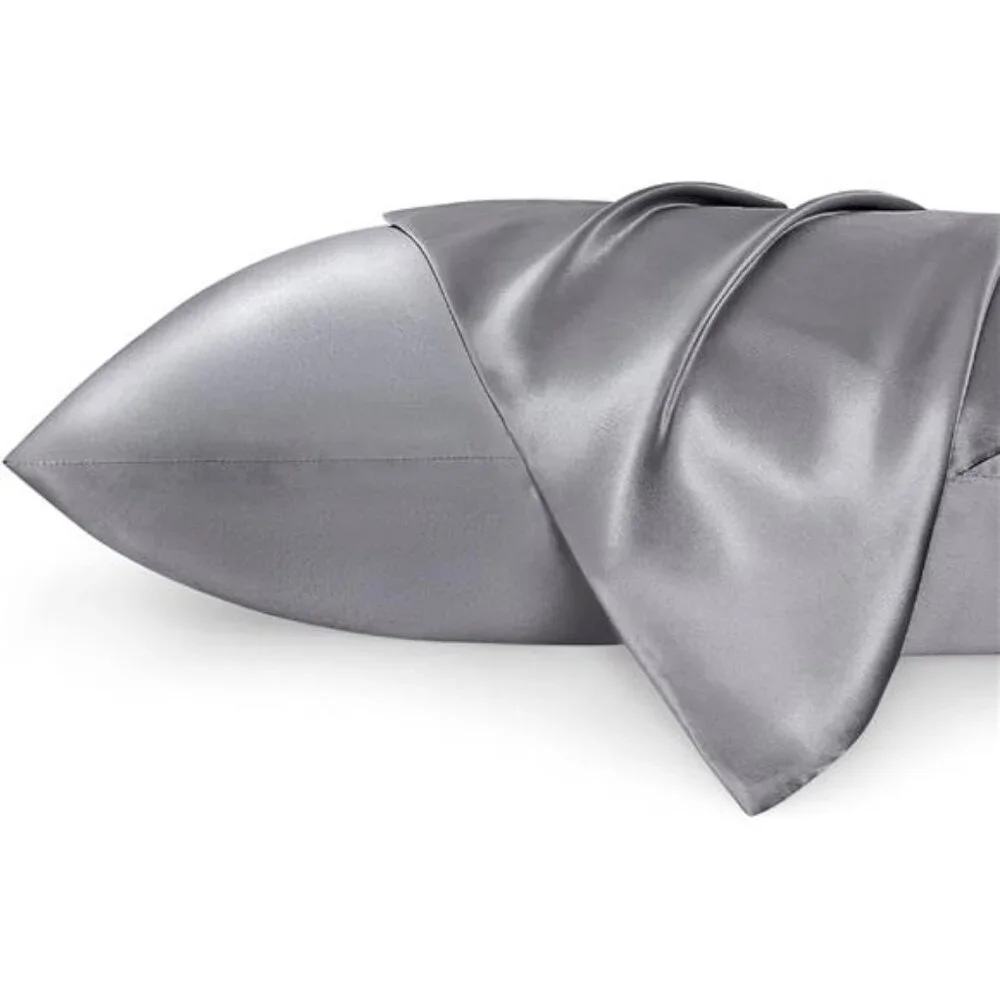 2 Pack Gray Satin Silk Pillowcases for Sleeping Pillowcase Queen Size 20x30